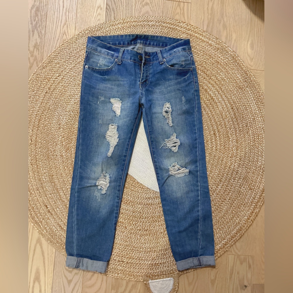 Distressed Blue Jeans